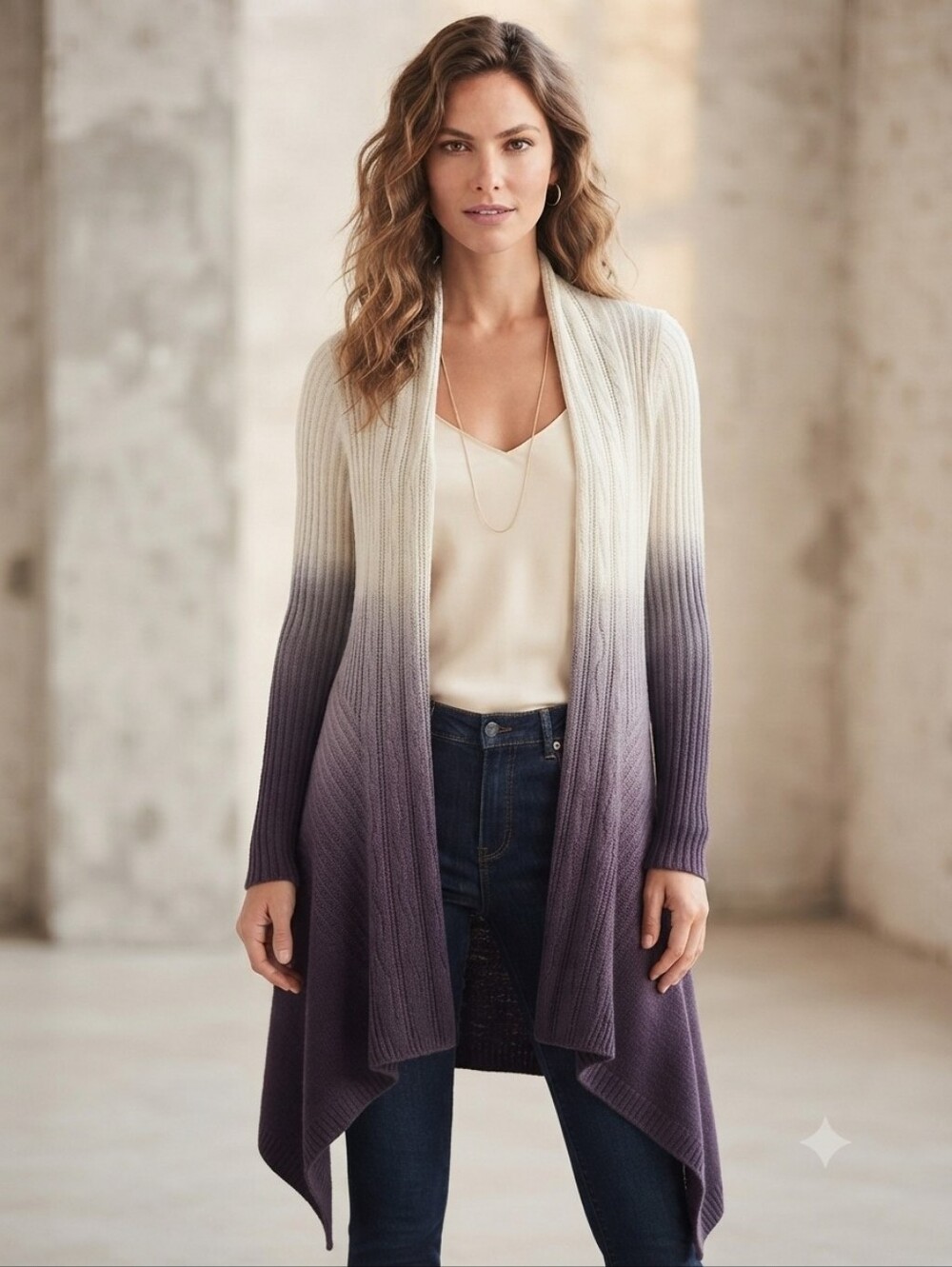Investments Ombre Gray Black Knit Waterfall Open Front Cardigan Sweater Size S